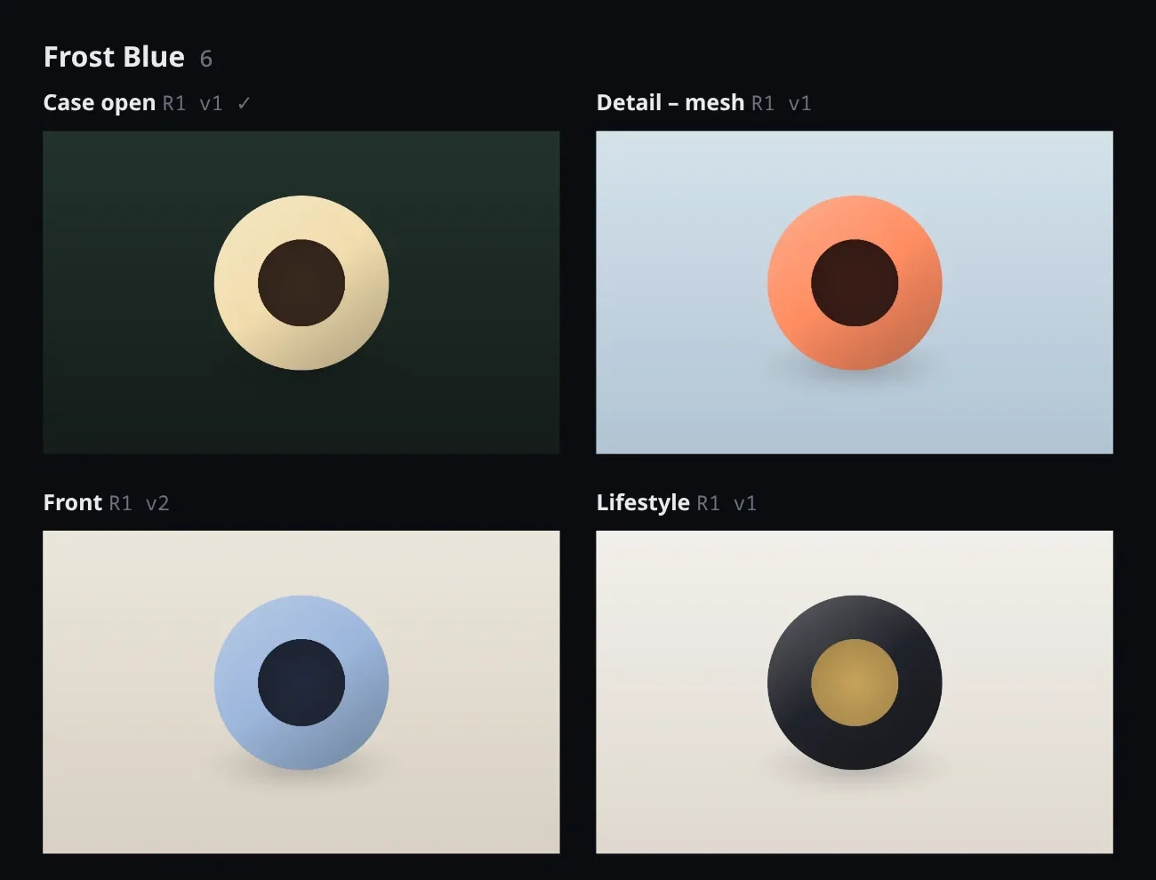 A board showing product shots side by side with their revision labels.